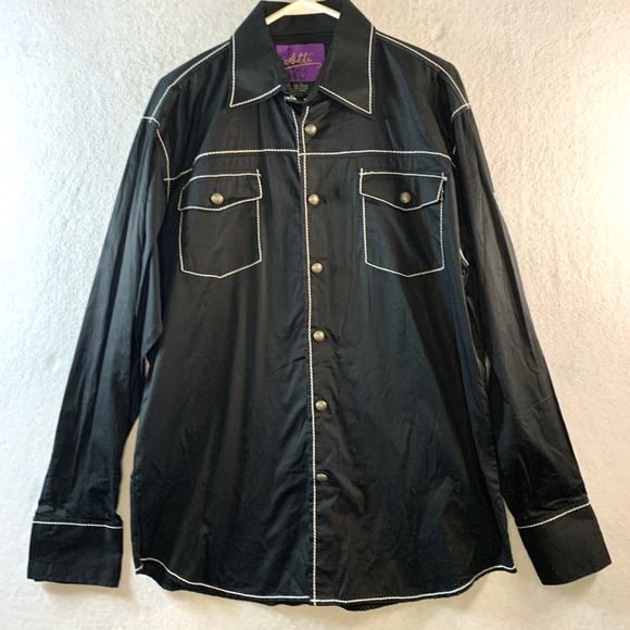 Atti Men Button Shirt Sz L Y2K Biker Graphic Print Studded Contrast Trim Baddie - Picture 3 of 12
